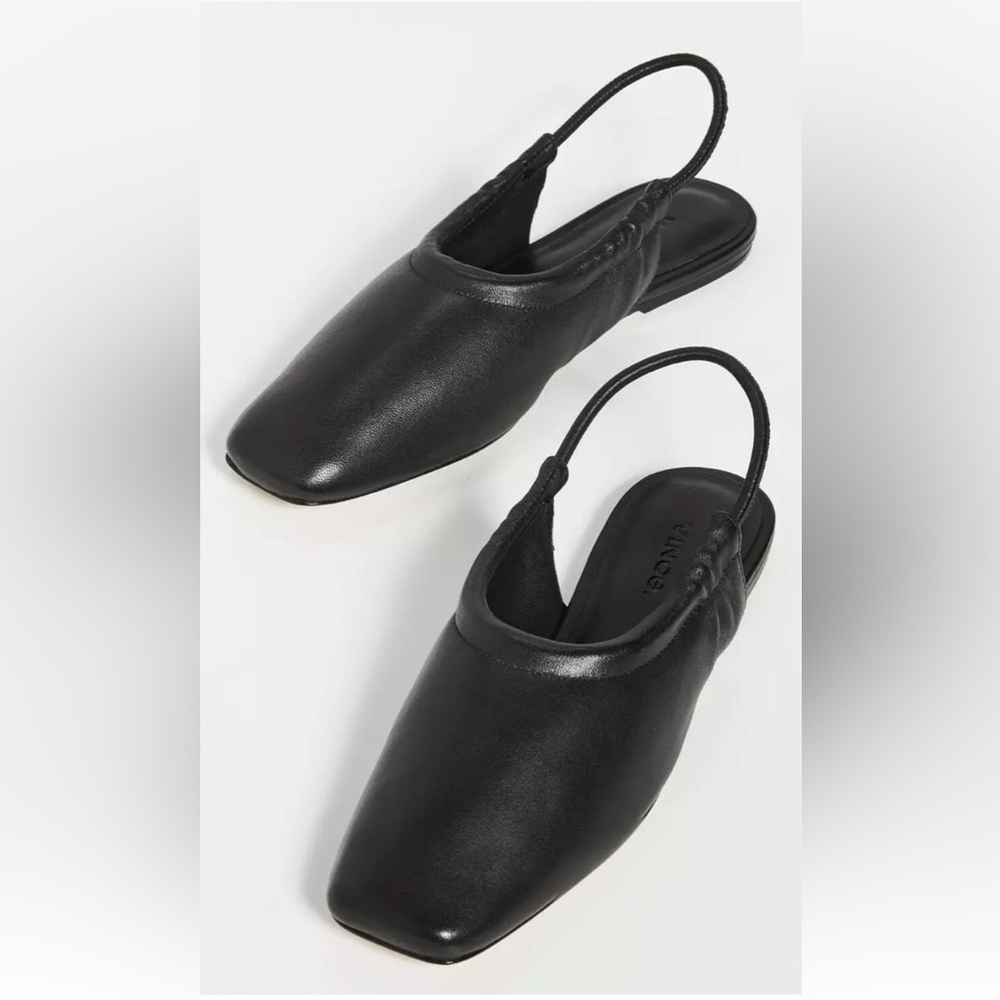 Vince | Cadya Leather Slingback Ballerina Flats in Black Leather 38/8